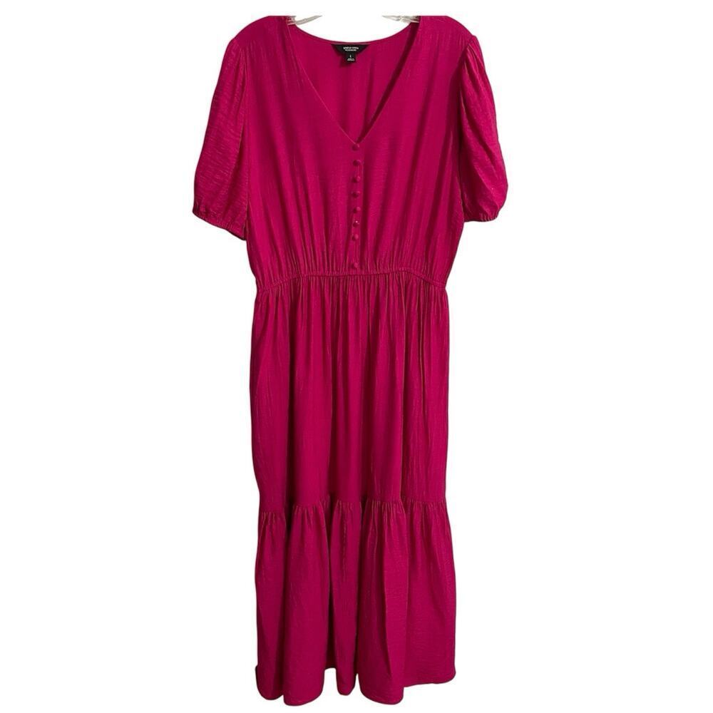 Simply Vera Wang Dress Women Large Pink Maxi Tiered Pockets Summer Cottagecore